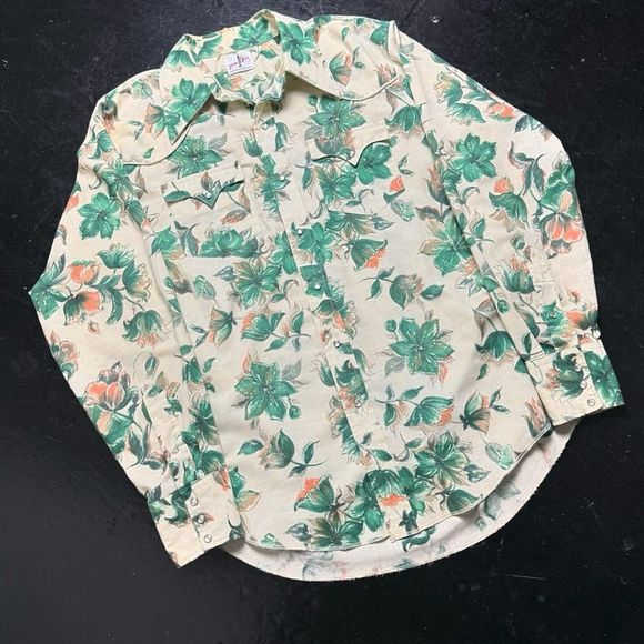 1960’s Tem Tex Floral Water Color Pearl Snap - Picture 1 of 5